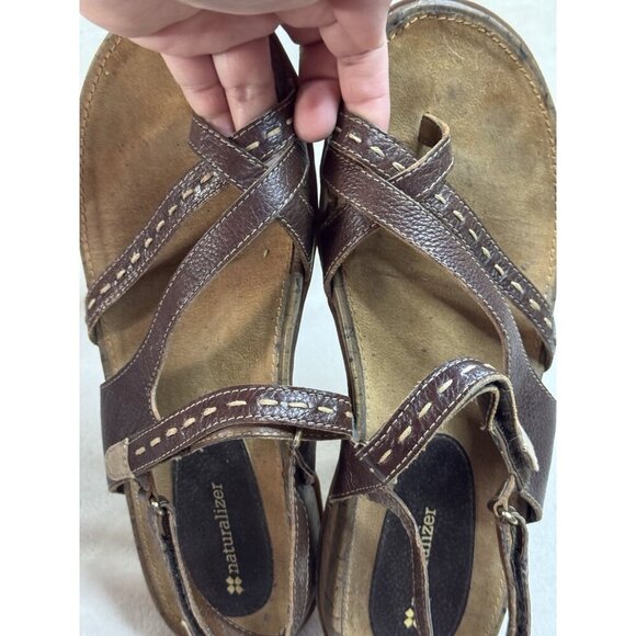 NATURALIZER Brown Leather Strappy Sandals Lot Of 2 Comfort Summer Size 10 READ - Picture 12 of 16